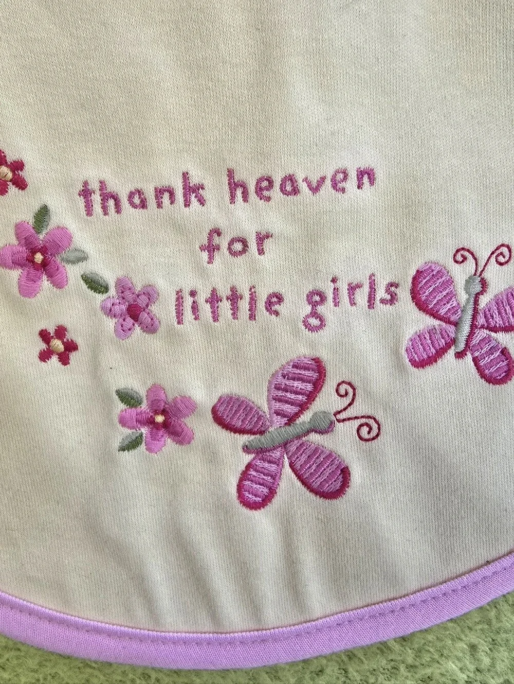 NWT BABY GIRLS BIB ★ Thank Heaven for LITTLE GIRLS - Yellow  & Pink FLOWERS (Q2)